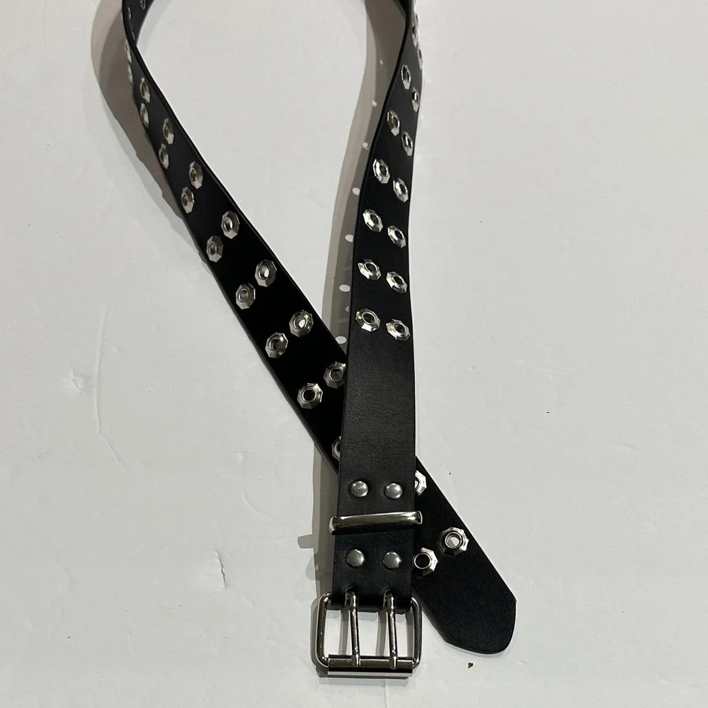 Black Studded faux Leather Belt fits up to 36”